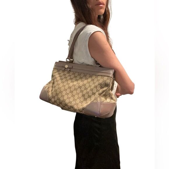 Gucci Beige purple and Brown Monogram Mayfair Shoulder Bag